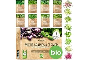 valeaf kit de grain de microgreens I assortiment de semences prêt à pousser I 8 délicieuses variétés de pousses germées I graines pour le jardin et potager intérieur et exterieur