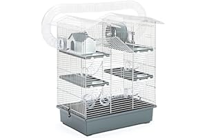 NOVECRAFTO 3-stöckiger großer Hamster Käfig mit Rutsche, Hamsterröhren, Tunnelhamsterhaus und Hamsterrad - Kleintier, Maus, Rennmaus, Nagetiere, Rattenlebensräume Hamsterhaus mit Zubehör hamsterkäfig XXL Grau