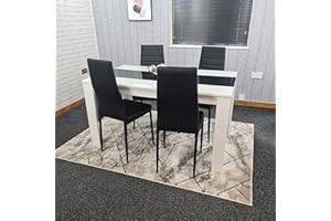 KOSY KOALA white and black wood dining Table with 4 black Faux Leather chairs high gloss dining table set (Table with 4 black chairs)
