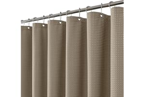 FY&XZH Heavy-Duty Waffle Weave Shower Curtain with Stainless Steel Hooks, Thick Fabric for Bathroom, Hotel, Spa & Salon-183 x 183cm (Khaki)