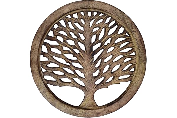 Purpledip 10784 Dessous de plat en bois sculpté en forme d’« Arbre de vie » pour table de salle à manger, cuisine