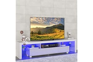 Panana Modern White 200CM TV Cabinet for 65 to 80 inch TV With RGB LED Lights High Gloss Door TV Stand Living Room Furniture TV Cabinets (White)