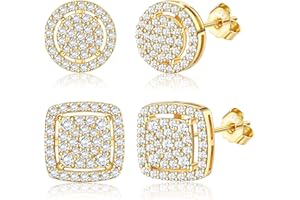 Morfetto Ohrringe für Männer Sterling Silber Herrenohrringe Schwarz/Silber/Gold Ohrringe für Männer Iced Out Ohrringe Halo Quadratische Ohrringe Herren Ohrstecker Set