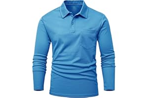 Rdruko Men's Breathable Long Sleeve Polo Shirts Casual Smart Button Neck T Shirts Wicking Quick Dry Work Golf Hiking Tops with Pocket