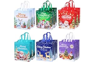 HuiCloud Large Christmas Tote Bags - 12 Pack Reusable Waterproof Non-woven Xmas Gift Bags for Storage, Shopping, Party Decoration