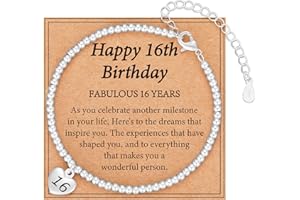 Aretas 16th 18th 21st 30th 40th 50th Birthday Gifts for Women Girls 925 Sterling Silver Bead Bracelet Jewellery with Heart Presents for Mum Daughter Grandma Auntie Friends Adjusta