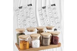 colortouch Spice Labels for Jars, Spice Stickers, 80 Pcs, Waterproof Spice Jar Labels Preprinted for Kitchen Organization and Pantry Storage, Transparent Black Seasoning Sticker, Sticky, Rund