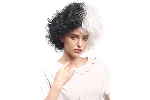 WIG ME UP- 91344-P103-P68 Peluca Mujeres Carnaval Halloween Rizado Afro fregona voluminosos, Mitad Blanco y Negro Bicolor, Frankenstein