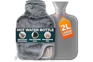 VOLILA Hot Water Bottle - 2L Grey Hot Water Bottle for Pain Relief, Hand and Foot Warmer - Luxury, Soft and Washable Hot Water Bag for Hot and Cold Compress