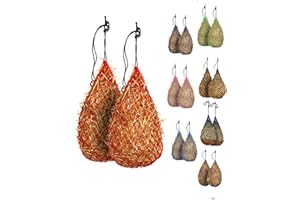 Majestic Ally 2 pcs Slow Feed 42” Hay Net for Horses, 2x2” Holes, Nylon Rope Hanging, Adjustable Travel Feeder for Trailer, Stall, Reduced Waste (RED)