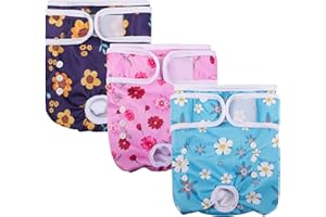 Demigreat Spodnie do biegania dla suk, 3 sztuki, M, bardzo chłonne i higieniczne podpaski dla suk, regulowany rozmiar, urocze kwiaty