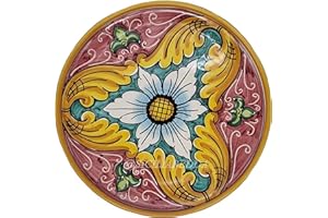 sicilia bedda - PIATTO IN CERAMICA DI CALTAGIRONE DECORAZIONI ARTISTICHE - Articolo Dipinto a Mano (MAIOLICHE BORDEAUX, Diametro 15)
