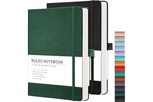 RETTACY Notebook A5 Lined Hardback 2 Pack - Thick Journal with 376 Numbered Paper,2 Free Sticky Notes Divider,100gsm Paper,8 Perforated Sheets, Pen Loop, Inner Pocket, 14.5 x 21cm (Black Green)
