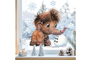 ‎SUNNYWALL Sunnywall Fensterbilder Winter für Kinder Tiermotive in Winterszene als statisch haftende Fenstersticker, WIEDERVERWENDBAR (Mammut, A2 Bogen)
