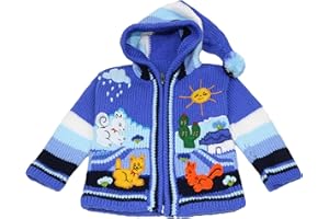 Pablo Vicente Sunny Times - Kinderstrickjacke aus Peru, Jacke mit Kapuze und Reißverschluss für Babys und Kinder, Weich und Warm, Freizeit oder Anlässe, Größe 62 bis 116, Handgefertigt
