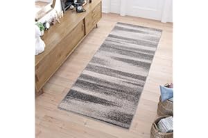 TAPISO Sari Teppich Läufer Flur Grau Taupe Kurzflor Streifen Verwischt Meterware Brücke nach Maß Küche Wohnzimmer Schlafzimmer ÖKOTEX 60 x 200 cm