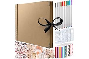 Bstorify Large Scrap book Photo Album, (198 PCS) - 80 Pages 28 x 20 CM With 174 PCS Vintage Scrapbook Accessories, 10 PCS Metallic Marker Pens, 6 Sheet Stickers, 120 Corners And 5 Stencils (Brown)