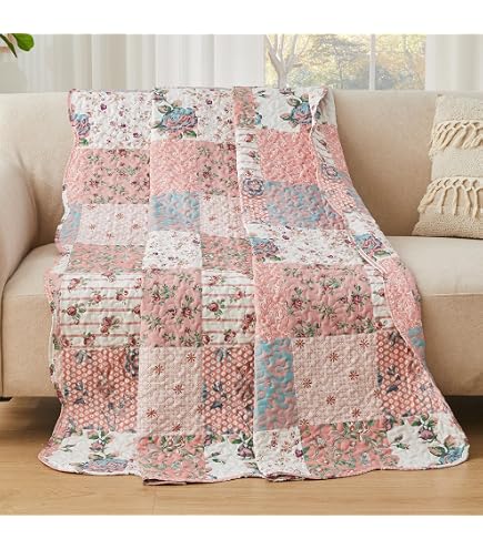 Cozy Line Home Fashions Set Biancheria Letto Matrimoniale Queen In Cotone 100% - Trapunta Reversibile Patchwork Floreale Arcobaleno - 3 Pezzi (Trapunta 223x233 Cm + 2 Federe 50x66 Cm)