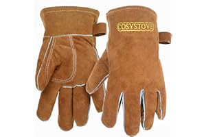Cosystove Genuine Full Leather Heavy Duty Heat Resistant Gloves for Woodburner, Multi-Fuel Stoves Heavy Duty Safety Gauntlet Also for BBQs Pizza Ovens