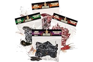 CULTURA DEL CHILE Zestaw meksykańskich suszonych chili. Ancho, Guajillo, Arbol i Pasilla (łącznie 300 g). Wszystkie naturalne, podstawowe chilli dla autentycznego meksykańskiego smaku. Świetne do Birria Tacos, Mole