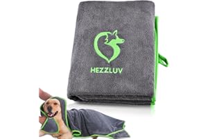 HezzLuv Dog Towel, 130 X 75CM Large Soft Pet Towels, Luxury Microfibre Dog Towels for Dogs, with 4 Corner Pockets, Fast Drying, Super Absorbent Pet Bathrobe Towels for Dogs Cats or Other Pets(Green)