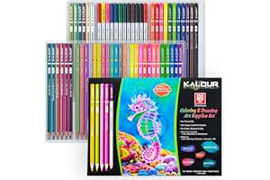 KALOUR 60 Art Drawing Set, 5 Types of Colouring Pencils Including Oil-Based, Metallic, Watercolour, Neon, Macaron Pastels. For Artists, Adults. Art Supplies for Sketching, Colouring & DIY Crafts