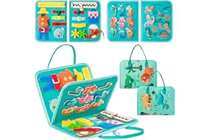 WATINC Toddlers Busy Board Montessori - Dinosaurier Filz Busy Book Sensory Travel Activities Toys, Vorschule Lernen Feinmotorik Lernspielzeug für Flugzeug Auto Reise Junge Mädchen Geburtstag Geschenk