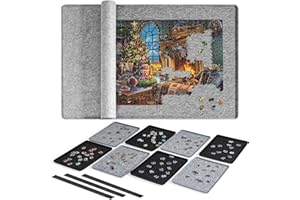 Lavievert Tavola per puzzle con 8 vassoi e copertura per puzzle, tappetino arrotolabile portatile, tavolo per puzzle leggero, tavole per puzzle e supporto per riporre fino a 1500 pezzi, grigio chiaro