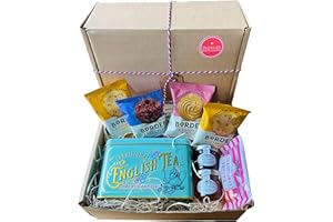 THE LITTLE GIFT BOX CO. LONDON Tea Gift Set Hamper with Biscuits. English Breakfast Tea in Vintage Tin, British Jam, Marmalade & Border Biscuits. Luxury mini Hamper for Men, Women or small Afternoon tea gift.
