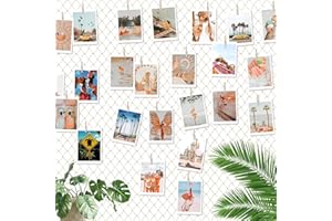 ecooe Cornici Foto Multiple da Parete con 60 Clip e 10 Unghie senza Tracce, Rete Porta Foto con Mollette, Cornice Portafoto Collage per Appendere da Decorazione 120x150 cm