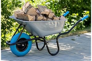 TIREX by xonic® Schubkarre mit Stahlfelge – Verzinkte Wanne bis 250kg/ 100l - Robuste Ausführung für Garten und Blau – Schieb-Karre mit PU Vollgummi-Rad - Blau- Silber