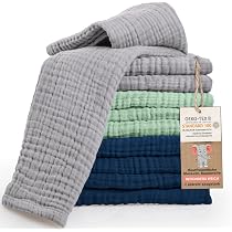LAYNENBURG Lot 10 Langes Bébé Mousseline 100% Coton Bio – 30×50 Cm Oeko-Tex, Ultra Doux & Absorbants (Jaune)