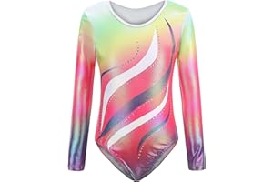 Cucudy Gymnastics Leotards for Girls Long Sleeve/Sleeveless Gradient Color Diamond Leotard Dancing Ballet Gymnastics Athletic Leotard for Kids 5 6 7 8 9 10 11 12 Years