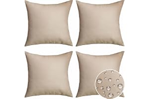 Home Brilliant ljusbeige vattentäta kuddar kuddfodral 45 x 45 cm, utomhusdekorationer dammsäker trädgårdskuddöverdrag för inomhusstol soffa, 18 tum, 4 st, lätt linne
