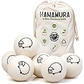 Hanamura Trocknerbälle für Wäschetrockner - 6er-Satz aus 100% neuseeländischer Schafwolle, XXL ökologische trocknerbälle daun