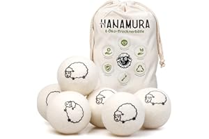 Hanamura Palline per Asciugatrice – Set da 6 Palline di Lana per Asciugatrice XXL 100% Lana Neozelandese – Palline Asciugatrice Antipiega con Sacchetto