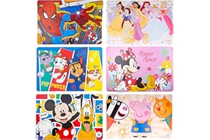 ‎GERILEO Pack 6 Tischsets aus Kunststoff für Jungen, Mädchen, Kinder - Spiderman, Paw Patrol, Minnie Mouse, Mickey Mouse, Prinzessinnen, Peppa Pig – Plastik Baby Platzset - Abwaschbar - 43 x 28 cm