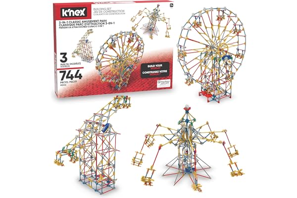 K'NEX 17035 Thrill Rides 3-in-1 Classic Amusement Park Building Set, 744 Piece Kids Building Set for Creative Play, Hours of Fun Making Three Fair Ground Rides, Suitable for Boys and Girls Aged 9+