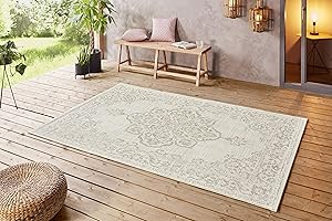 ‎HANSE HOME NORTHRUGS In- und Outdoor Teppich 80x150cm - Wetterfest Orientalisch Vintage-Design mit Medallion Läufer Terrassenteppich Balkonteppich Küchenläufer Badteppich Wohnzimmerteppich Wasserfest in Beige