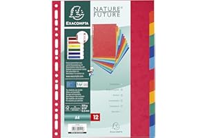 Exacompta 1412E Przekładki do segregatora A4 wykonane z kartonu Colorspan 12 części 22 x 29,7 cm 2 x 6 kolorów do segregowania broszur dokumentów prospektów Certyfikat FSC
