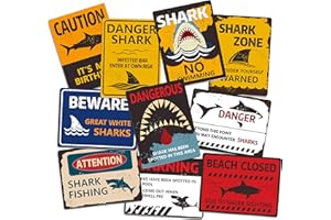 Hebayy - 10 diseños de carteles de decoración de pared de Shark Zone para fiestas de cumpleaños con tema del océano en diseño horizontal y vertical (cada uno mide 20 x 15 cm)