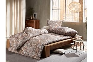Bettwaesche-mit-Stil Mako Satin Paisley Bettwäsche orientalisch Hellbraun/Caramel 155x220 + 80x80 cm - 100% Baumwolle