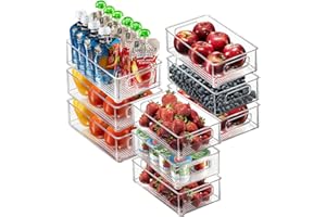 mauepersu Stapelbare Kühlschrank Organizer 6er Set, Kitchen Organizer Schublade Küche Aufbewahrung & Organisation Organizer Kühlschrank Fridge Organizer für Badezimmer, Speisekammer- 3 Size, BPA Frei