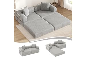 DURASPACE 78.4'' Convertible Sleeper Sofa Bed, Floor Folding Mattress Couch with Fixed-Shape Frame, Comfy Fold Out Futon, Boneless Modular Loveseat for Living Room (Chenille Gray)
