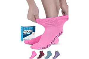 DOCTOR'S SELECT Diabetic Ankle Socks with Grippers for Men and Women - 4 Pair 1/4 Length Neuropathy Socks for Women | Non Binding Socks Women, Bright Colors - 4 Pairs, Medium