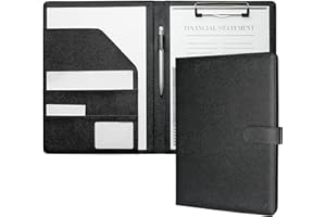 Mymazn Cartella Portadocumenti A4 Pu Pelle Portablocco con Pinza Porta Documenti A4 Blocco Appunti Folio Document Organizer (Stampa Palma Nero)
