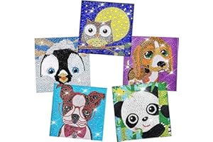 milaosk 5 Pezzi Pittura Diamante Bambini Animali, Diamante 5D Strass di Cristallo Ricamo Pittura Immagini Kit Arte di Cristallo Artigianato con Accessori, per la Decorazione della Parete