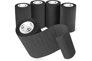 Bodhi & Digby Vet Wrap - 7.5cm x 4.5m. Pack of 5 Black Cohesive Bandages Individually Wrapped for Hygiene in a Convenient Reusable Ziplock Bag. Strong Self Adhesive Bandage Tape Compression Bandage