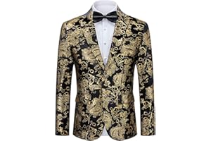 Autsel Men's Casual Blazer Paisley Jacquard Floral Print Two Buttons Stylish Coats Chic Tuxedo Dinner Jacket