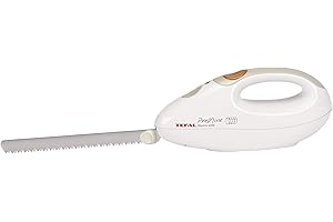 ‎TEFAL Tefal Elektrisches Messer, 100 Watt, Edelstahlklinge, geeignet für Tiefkühl-Gut, Elektromesser in weiß/greige, 8523.31
